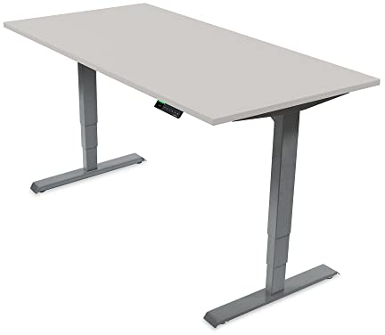 Ergotopia Desktopia Pro X Elektrisch höhenverstellbarer Schreibtisch, Ergonomischer Stehtisch für Büro oder Home Office (Grau, Gestell Grau, 160 x 80 cm)
