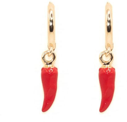 NILUXE DESIGN - Chili Ohrringe mit 14k vergoldeten Creolen für Damen – Glänzend emaillierte Chili-Anhänger – Schöne elegante Ohrringe- Perfekt zum Tragen und als Geschenk geeignet (Rot)