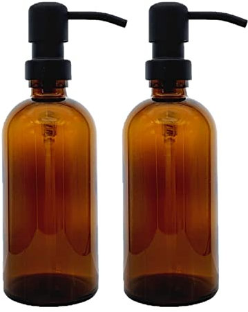 Avalon Seifenspenderflaschen aus Bernsteinglas, 300 ml, mit mattschwarzen Metallpumpen (BPA-frei), Lotion-Pumpe/Seifenspender, wiederverwendbar, nachfüllbar, umweltfreundlich, nachhaltiges Leben,
