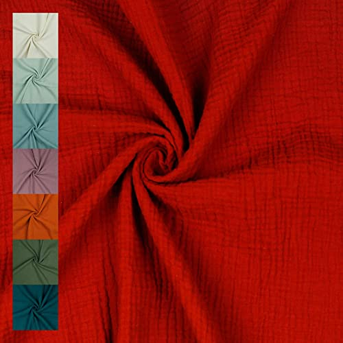 VmG-Store Musselin Double Gauze 61 Farben Meterware Stoff Tex 100 Uni (50 x 135cm) (054 I Rot)