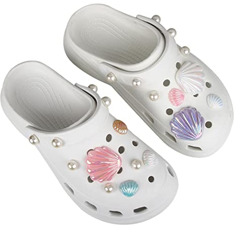 21 PCS Colorful Shell Shoe Decoration Charms Shiny Pearl Shoe Buckles Shoe Accessories for Women Girls Clogs Sandals Boots