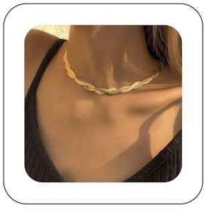 Inateannal Punk Herringbone Necklace for Women - Gold Twist Snake Chain Choker - Double Layer Flat Chain Chunky Necklace - Hip Hop Jewelry Gifts for Her
