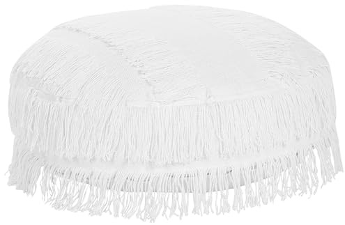 Beliani Pouf Baumwolle weiß geflochten mit Fransen rund ⌀ 50 cm Strickhocker Boho Oulad