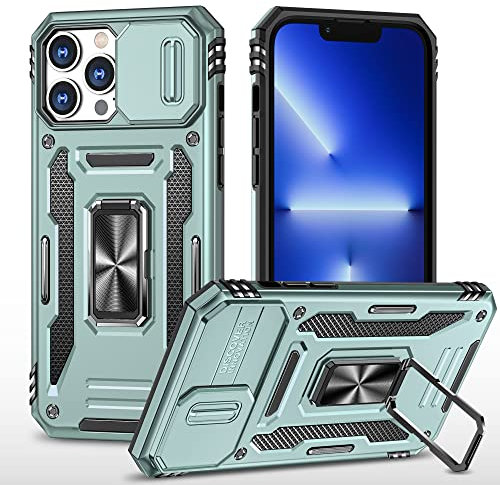 Cover Compatibile con iPhone 11 Pro Max 6.5,Protezione Fotocamera Slidable Custodia Antiurto Case Anello Supporto Silicone Custodie,Verde