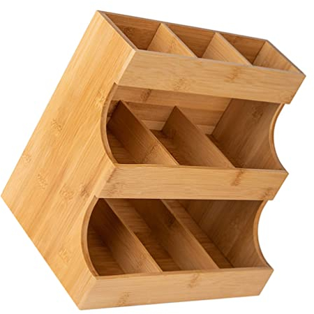 Cabilock Tea Bag Organizer Wood Tea Bag Holder Vertical Tea Bag Tray 9 Compartments 3 Tier Rustic Coffee Condiment Holder Snack Storage for Home Office Cafe
