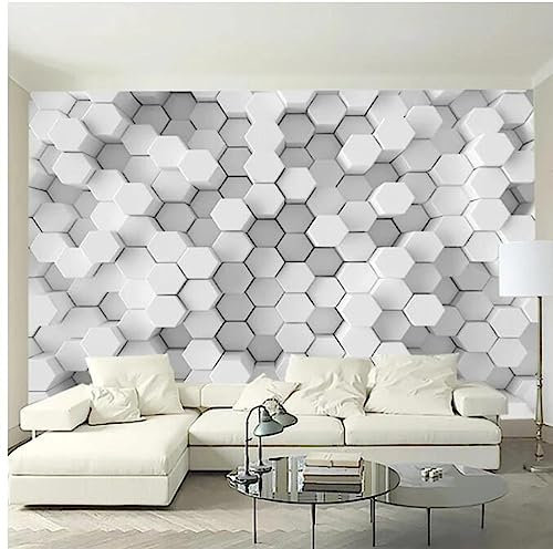 3D Wallpaper White Hexagon Geometric Mosaic Photo Wall Paper Living Room Bedroom Mural Painting,3D,400x280cm