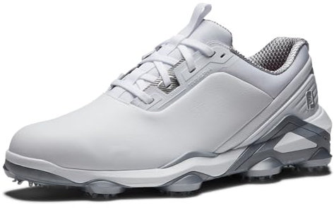 FootJoy Tour Alpha, Zapatos de Golf Hombre, Blanco, Blanco, Plateado, 43 EU