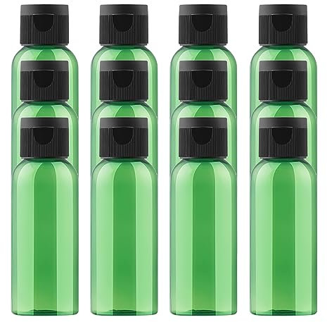BPZXL Pack of 24, Empty 50ml Refillable Green Plastic Bottles with Black Flip Cap Bottle for Cosmetic shampoo conditioner lotion shower gel Treavl etc
