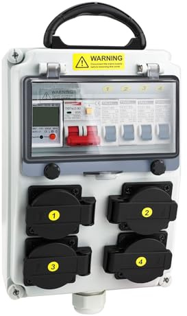 Power Distribution Box, 110V Electricity Meter Electrical Box with NEMA 5-20 Power Outlet Pane,IP54 Electrical Breaker Socket Distribution Box for Construction Sites, workshops and Factories