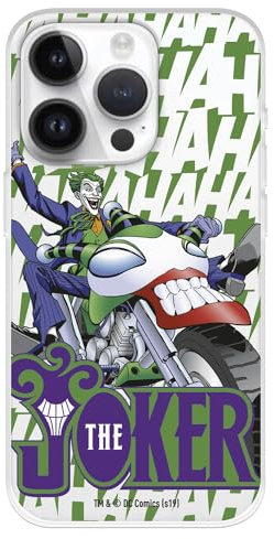 Case Compatible with iPhone 15 Pro Official DC Comics Joker Moto to Protect Your Mobile Phone, Transparent Silicone Case with Official DC Comics License