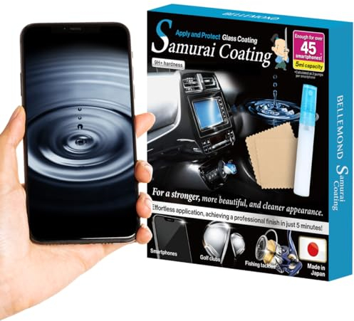 Bellemond Flüssiger Displayschutz, Samurai-Beschichtung, für alle Smartphones, Tablets und Uhren, 9H-Sprüh-Glas-Beschichtungsmittel, japanische Formulierung, 5 ml, große Kapazität, für bis zu 45