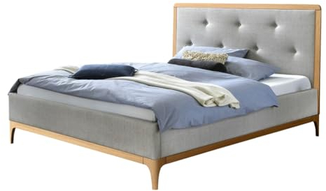 Hasena Polsterbett Silento Stoff grau Holz Eiche Bright 160x200