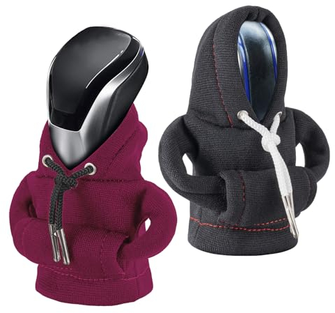 CORATED Schaltknauf Hoodie, Auto Schaltknauf Abdeckung, Kleiner Hoodie für Gangschaltung, Lustige Hoodies Auto Schalthebel Innenraum Dekoration, Rot & Schwarz