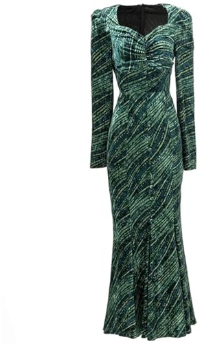 HEYDHSDC Frauen Herbst Velour Fischschwanz Kleid Square Kragen Langarm Diamanten Vintage Print Trompete Kleider, EN8, Small
