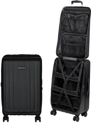 CASYRO Valise à roulettes à Rabat Rigide utilisable comme Armoire avec 4 roulettes, 80 l, Taille M, Noire, Noir, 70.5 x 42 x 28 cm, Valise Rigide Rabattable avec 4 roulettes, Sacs de Voyage