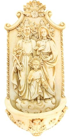 Palais du Rosaire Weihwasserbecken in Beige der Heiligen Familie, 21 cm, aus Stein und Harz – Wasserbecken – christlicher Kult aus Kunststoff