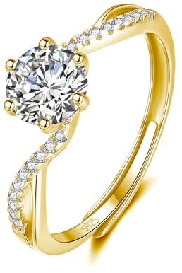 Deyanse Silver Women's Ring, 925 Sterling Silver Engagement Ring for Bride Girls Lady, Adjustable Open Cubic Zirconia Eternity Promise Rings, Hypoallergenic Gold Wedding Ring Thumb Ring with Gift Box