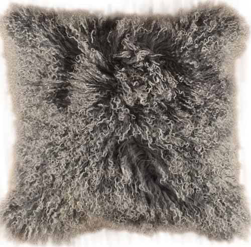 Kuhfelle Online & Nomad Tibet Lammfell Kissenbezug Grau aus echtem Tibet Lammfellen 50 x 50 cm Schaffell Kissen mit weichem Löckchen XL