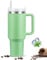 KISUOMAOYI 30 Oz Travel Tumbler with Straw Lid and Handle, Reusable Stainless Steel Water Bottle, Travel Insulated Cup, Leak Proof Vacuum Insulated Water Bottle, Travel Mug for Hot&Cold Drink-Green