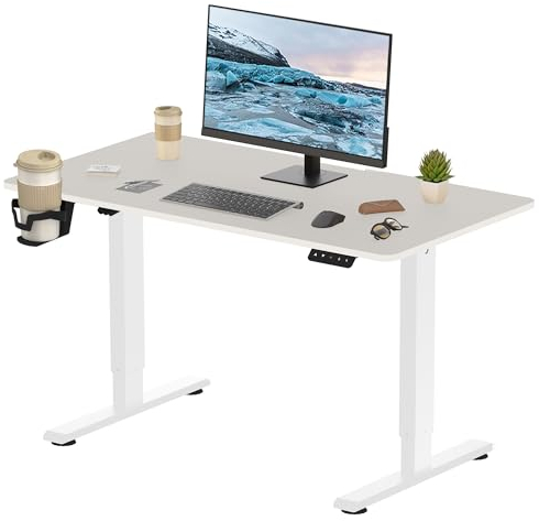 FitStand GESAMTE TISCHPLATTE Höhenverstellbarer Schreibtisch 110x60cm Elektrischer Stehschreibtisch höhenverstellbarer Stehschreibtisch Sitz-Steh-Schreibtisch Verstellbarer Memory-Funktion (Weiß)