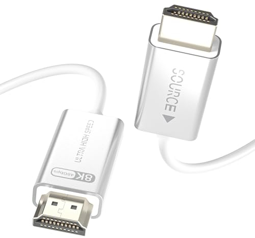huaham HDMI 2.1 Glasfaser-Kabel 15m Weiß – 8K@60Hz/4K@120Hz, 48Gbit/s, Dynamic HDR, eARC, HDCP 2.2&2.3, 3D – Kompatibel mit RTX 4090, RX 7900 XTX, PS5, Soundbar & Monitoren