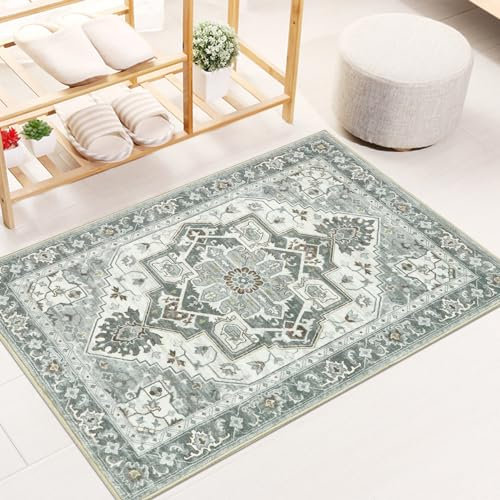 Famibay Small Rugs Living Room 60x90cm Soft Fluffy Area Rugs Vintage Boho Door Mats Indoor Non Slip Washable Entrance Rugs Carpet Floor Mats for Indoor Front Door Entryway Hallway