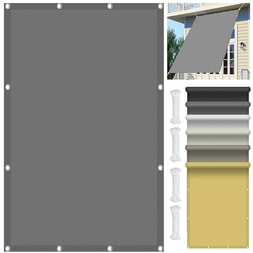 Sonnensegel Wasserdicht Rechteckig 4.4 x 5.4 m, Wasserdicht 98% UV Schutz Outdoor Markise Baldachin inkl Befestigungsseile für Garten Terrasse, Hellgrau