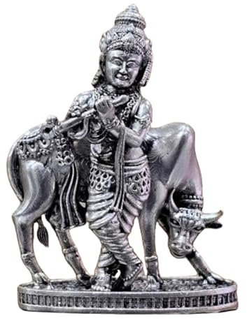 Vishaka Arts Shree Krishna Idol in reinem 925 Silber/Shree Krishna Statue in Silber Hindu-Religion Gott Skulptur Festival 4,4 cm (25 g/m²)