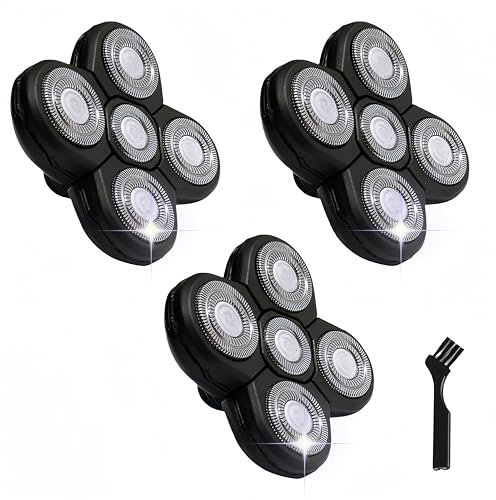 3 x Ersatzklingen für Freebird Kopfrasierer, 5 Klingen Scherköpfe für kahle Männer, Freiheitspflege, Kopf und Gesicht, elektrische Rasierköpfe, 1 Reinigungsbürste (3 Stück)