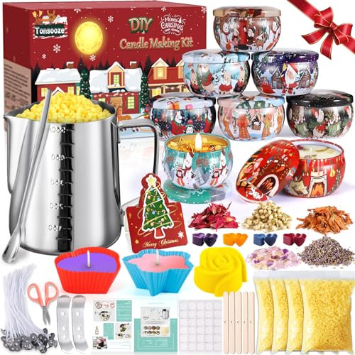 ZPQAODI Kerzen Selber Machen Set, Weihnachten Kerzenherstellung Kit DIY Kerzenherstellung Set Duftkerze Geschenke, 8 Kerzendosen, 4 Farbstoffe Silikonform Bienenwachs,Candle Dochte für Kerzen DIY Set
