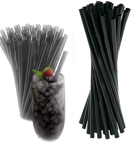 500 Stück wiederverwendbare Trinkhalme, 21 cm (Durchmesser 4 mm), schwarz, einzeln verpackte Trinkhalme, Strohhalmstreifen, geeignet für Milch, Saft, Cocktails