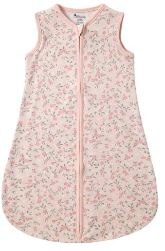 Minicoco Sac de Couchage pour Bébé, Gigoteuse pour Nouveau-né Garçons Filles, 0.5 Tog(22-27℃), 100% Coton Organique, Léger et Doux, 0-6 Mois (Fleurs Roses et Blanches, 0-3 mois)