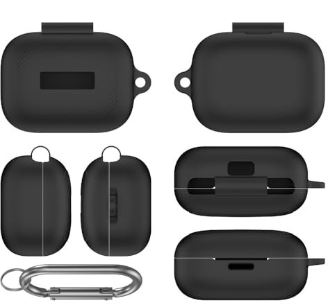 Earbuds Case Hülle Kompatibel für EarFun Air Pro 4, Silikon-Kopfhörerbuchsen Kopfhörermuschel-Ear Buds Box Kopfhörer Weiche Tragetasche für die Aufbewahrung mit Haken (nur Etui) (schwarz)