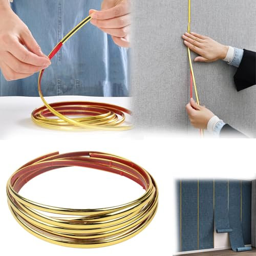 Moulure Murale, 15mx8mm Moulure Adhesive Bandes DéCoratives Autocollantes Moulure Decorative Baguette De Finition 3d Garniture Murale Auto AdhéSive DoréE PourMurs/Plafonds/Sols/Placards/Bords