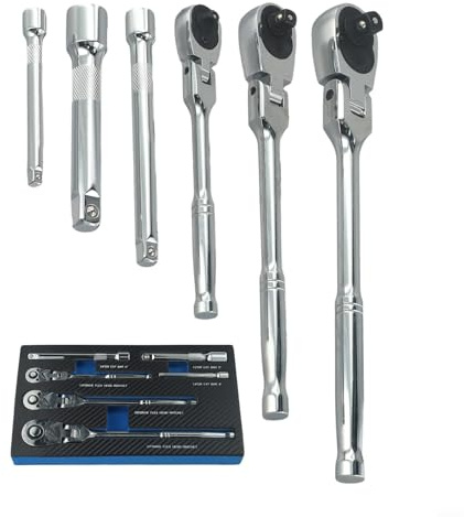 Yuanpgky 6PC for Flex Head Ratchet Wrench Drive Swivel Extension Bar 72 Tooth Compact Ratchet Wrench Set with for Flexible Heads and Dual Direction