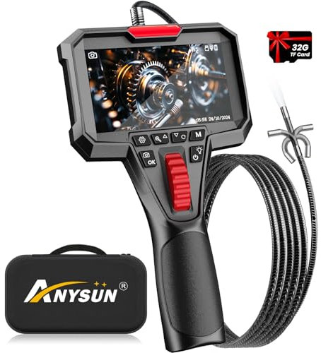 Anysun Cámara Endoscópica, 4.3'' IPS 1080P Camara Inspeccion Tuberias con DVR, Grabación de Audio, 6,2 mm Endoscopio con Rotación Bidireccional de 360°, 1 m Boroscopio Resistente al Agua IP67