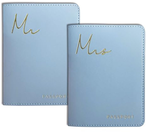 Mr&Mrs Gifts Passende Reisepasshüllen für Braut und Bräutigam, Mr&Mrs, Goldfolien-Logo, Flitterwochen, Reisezubehör, Geschenk für Brautpaare, MM-Light Blue, Paare