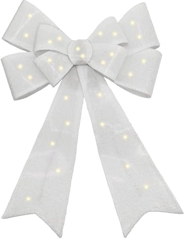 Relsy Pre-lit Christmas Bow White Bow, Flashing, Dimmable & Timer Options & Remote Control - Large Bow 55cm Large Christmas Door Bow/Christmas Tree Topper Christmas Door Wreaths Alternative