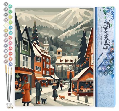 Figured'Art Peinture par Numéro Adulte Marché de Noël dans la Vallée - Activité Manuelle Kit de Loisir Créatif DIY Numéro d'Art Complet - 40x50cm sans châssis en bois