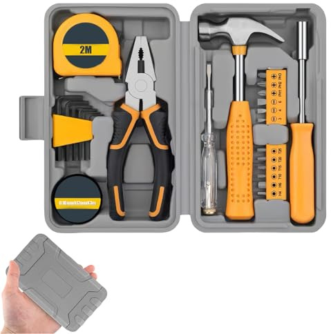 WANDGU 57×24.5×27.5 cm 24 Stück Werkzeugkoffer: Mini Werkzeug Set, Haushaltswerkzeug-Set, Fahrrad Auto Werkzeug-Sets, Tragbar Werkzeugkasten, Heimwerker Werkzeugset für Reparaturen, Haus, Hammer