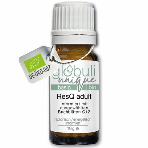 ResQ adult Bachblüten BIO Streukügelchen · globuli unique · bei Angst, Stress, Überforderung, Panik, zur Beruhigung · 10 g ca. 1100 St. · DE-ÖKO-007