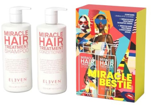 Eleven Australia Miracle Hair Treatment Shampoo & Conditioner Set – 300ml Each, Hyaluronic Acid for Hydration, Frizz Control, Split End Prevention – Coconut & Lime Fragrance for Dry & Colored Hair