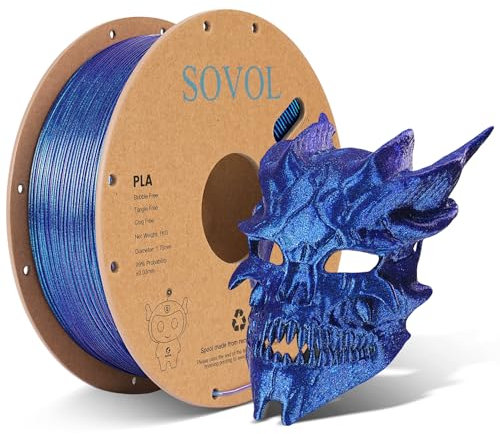 Sovol Silk PLA-Filament mit blauem Glitzer, farbwechselbares 3D-Drucker-Filament, Chamäleon-glänzendes PLA-Material +/- 0,03 mm, schimmerndes 3D-Druck-Filament 1 kg 1,75 mm, Kleinblau