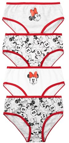 United Labels Disney Minnie Mouse Panty für Mädchen - Kinder Unterhose Slip Unterwäsche Weiß/Grau (4er Pack)