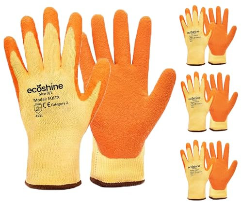 Ecoshine Supplies 12 Pairs Orange Work Gloves Latex Coated Crinkled Finish Gloves Grip Gloves for Builder's Gloves Warehouse Gloves Gardening Gloves DIY Use Gloves (Small/7)