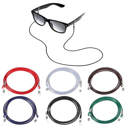 Ymapinc Cadena para gafas alrededor del cuello para mujer, 6 correas ajustables para gafas de sol, cordón de cristal para hombres, cuerda protegida para gafas, rojo, verde, negro, azul marino, gris