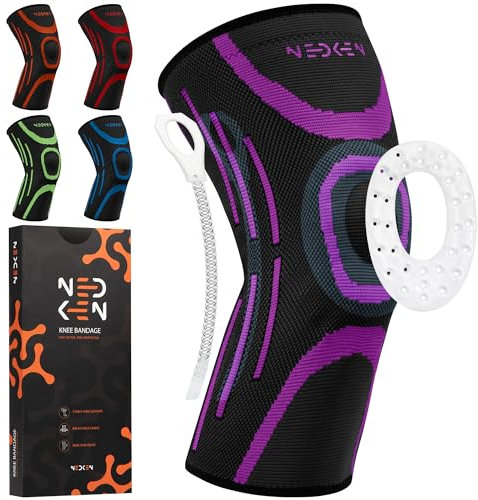NeDKeN Tutore Ginocchio – Ginocchiera Sportiva Elastica per Menisco Lesionato e Legamenti – Supporto Ortopedico, Fascia a Compressione per Stabilità, Protezione e Recupero (Viola, L)