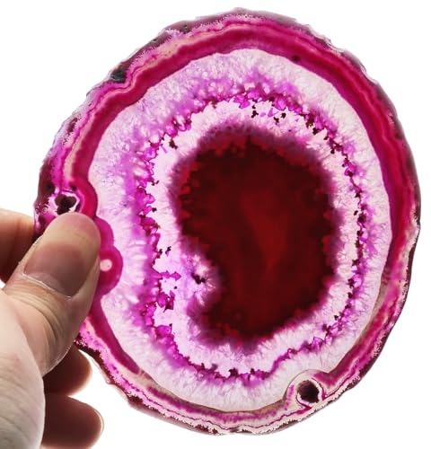Nupuyai 2 STK. Achat Stein Scheiben Edelstein Grosse Flache Kristall Steine | Rosa Achat Edelstein Scheibe Kristall Deko, flacher Stein, Achat Geschenk für Kerzenständer, Kunstwerke, Hochzeit Wohndeko