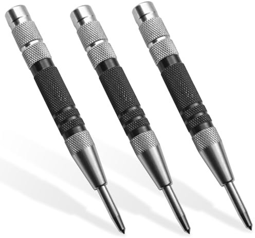 GCNWW 3 Pcs Black Automatic Center Punch, Steel Adjustable One-Handed Spring Impact Loaded Center Hole Punch, Metal Hole Punch Hand Push Tools for Machinists Glass Wood Thin Steel Sheets and More