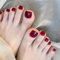 Cherry Red Stick on Nails Short Square Press on Nails with Tool and Jelly Gel for Women - 24PCS Toenails Glossy Solid Color Acrylic Fake Toe DIY Fashion Nail